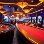 Dynamic casino floor scene with players at a poker table, capturing the excitement of https://go8.sa.com/ gambling activities.