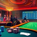 Experience the thrilling action at a luxurious casino with CakhiaTV live scores, vibrant gaming tables, and engaging players.