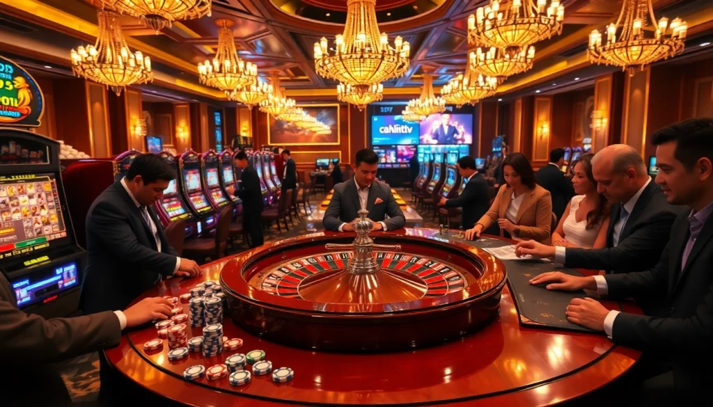 Cakhiatv enhances the luxury casino experience with vibrant slot machines and engaging roulette wheels.