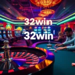 32win celebrates winning moments at a vibrant casino table filled with excitement and poker chips.