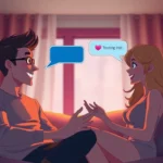 Sexting AI characters engaged in a playful conversation in a cozy digital setting.