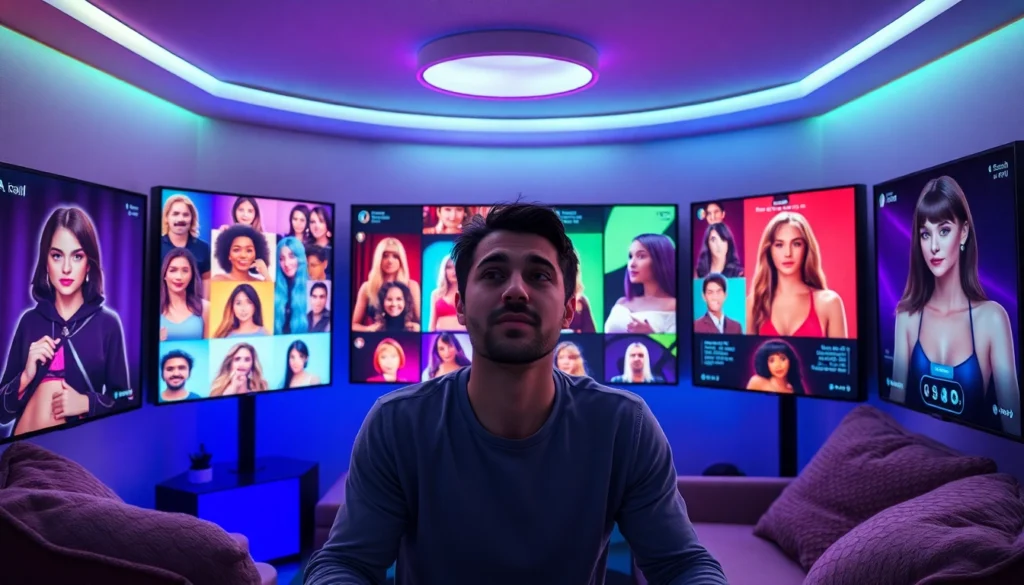 A vibrant scene depicting users engaging in interactive porn AI chat with enticing avatars in a cozy setting.