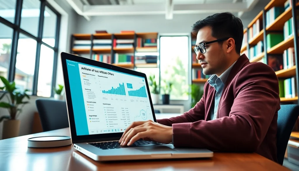 Analyze how to test affiliate offers with a marketing expert in a modern office.