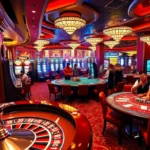 The casino atmosphere at 3king.ws shows players betting at roulette, shining chips, and lively slot machines.