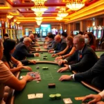 Experience the excitement at kingfun.gold with players at a vibrant casino table, chips and cards in action.