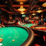 Go99 players enjoying a thrilling round at a luxurious casino table, surrounded by colorful chips and vibrant action.